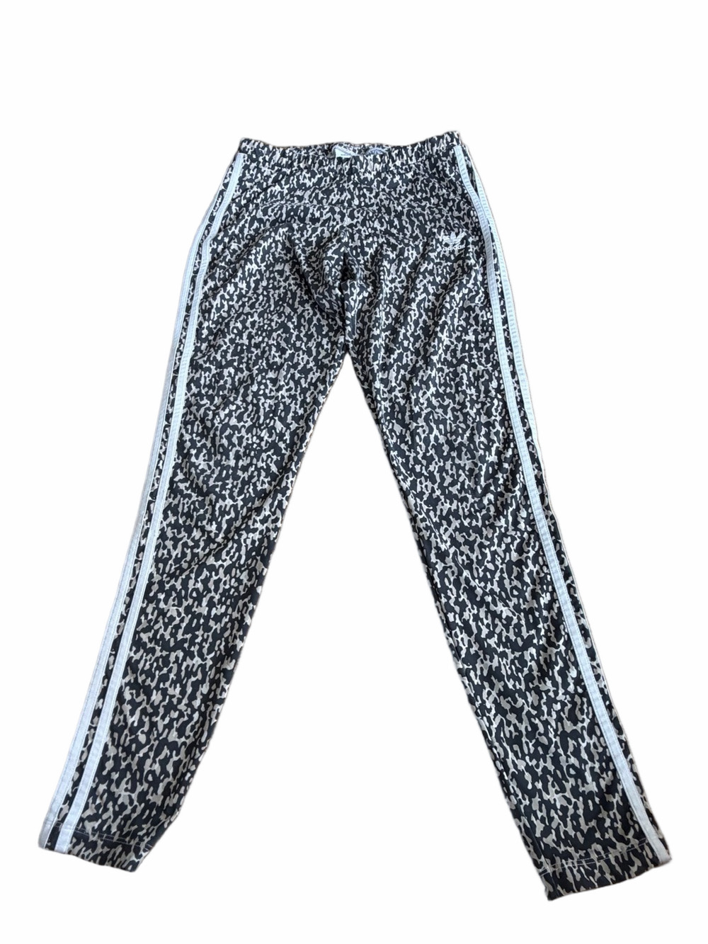 Adidas Black and White Animal Print Track Pants with Side Stripes